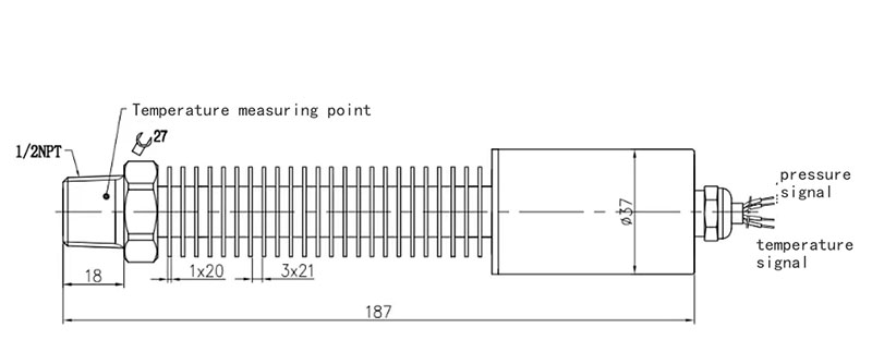 Low temperature type temperature and pressure integrated transmitter design and dimensional drawing, -120℃