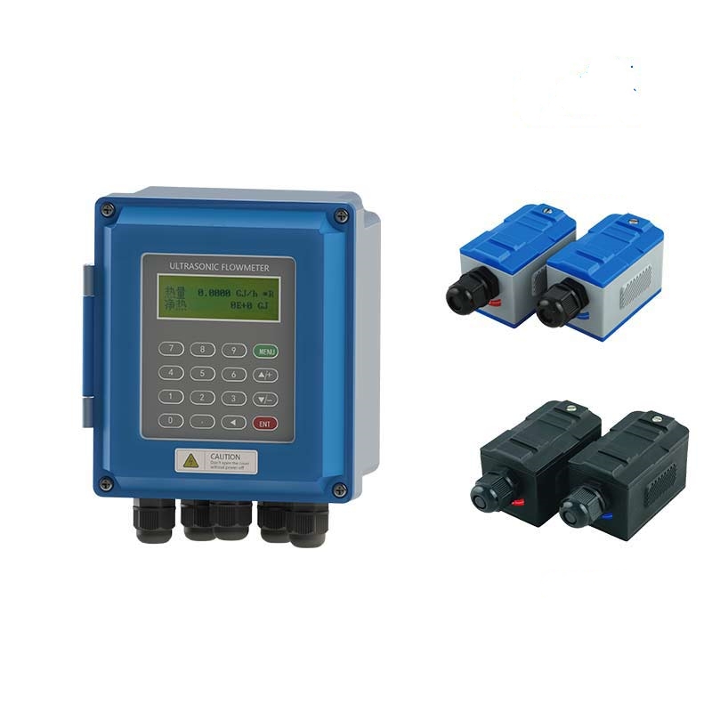 The ultrasonic wall-mounted host has an external clamp-on flow sensor and an external clamp-on temperature sensor