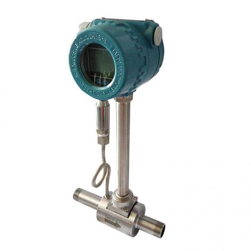 Vortex flowmeter threaded connection with temperature and pressure compensation